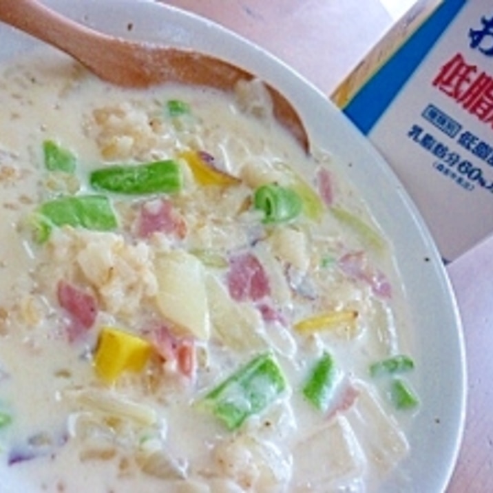 ダイエット中もok 低脂肪乳でミルキーリゾット レシピ 作り方 By Megmako 楽天レシピ